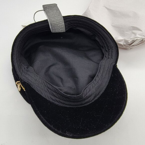 Vince Camuto Black Quilted Velvet Baker Boy Hat W/ Gold Chain Accent NWT - Picture 8 of 14